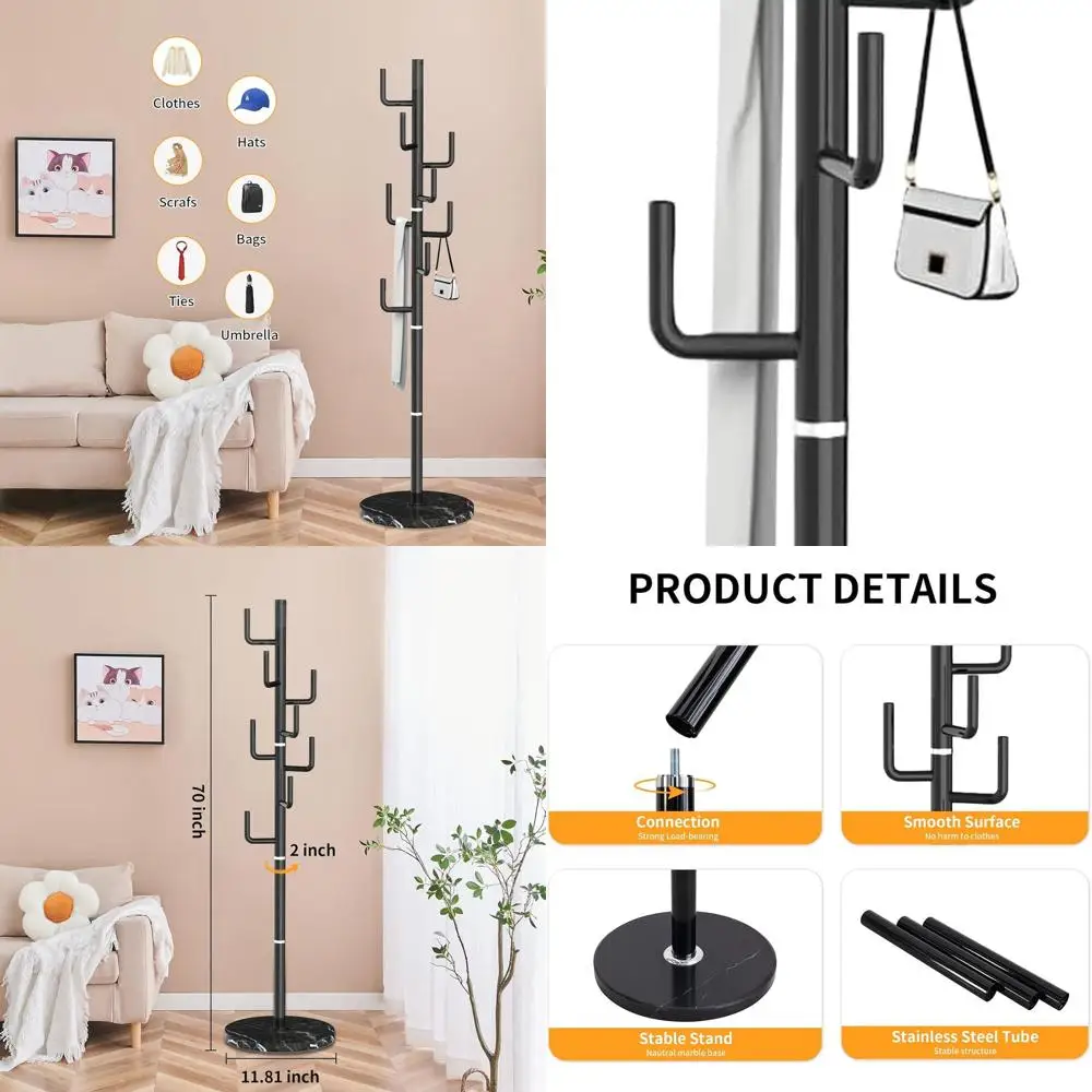 

Современная отдельно стоящая вешалка для пальто кактуса с 8 крючками и основанием из натурального мрамора для хранения прихожей, офиса, сумки и шляп