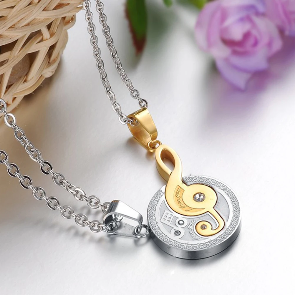

1Pair Titanium Steel Music Symbol Couple Necklaces Creative Jewelry Durable Bright Smooth Surface Lovers Gift Couple Necklaces