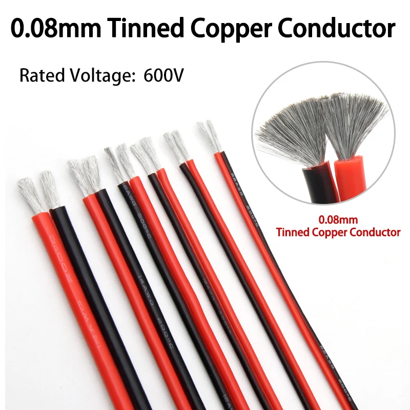 2-10M Silicone Wires Red Black 2Pin Soft Flexible Tinned Copper High-temperature Resistant Wire Household Wiring Silicone Cables
