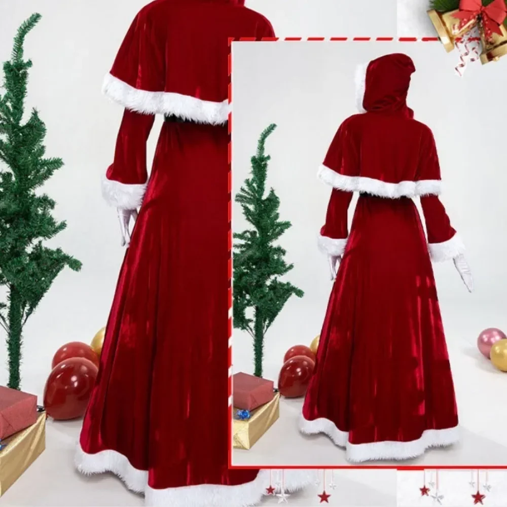 Costume de Père Noël pour Adulte, Tenue de Cosplay de Noël, Barrage de Velours Rouge de Luxe, Ensemble de 8 Pièces, pour ixde Famille, 2024