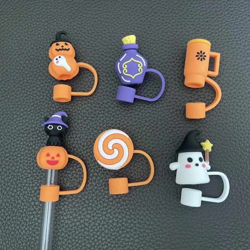 Universal Fit Straw Hat Covers Spooky Halloween Silicone Straw Hat Tumbler Covers Ghost Pumpkin for Water for 10mm for 9-10mm