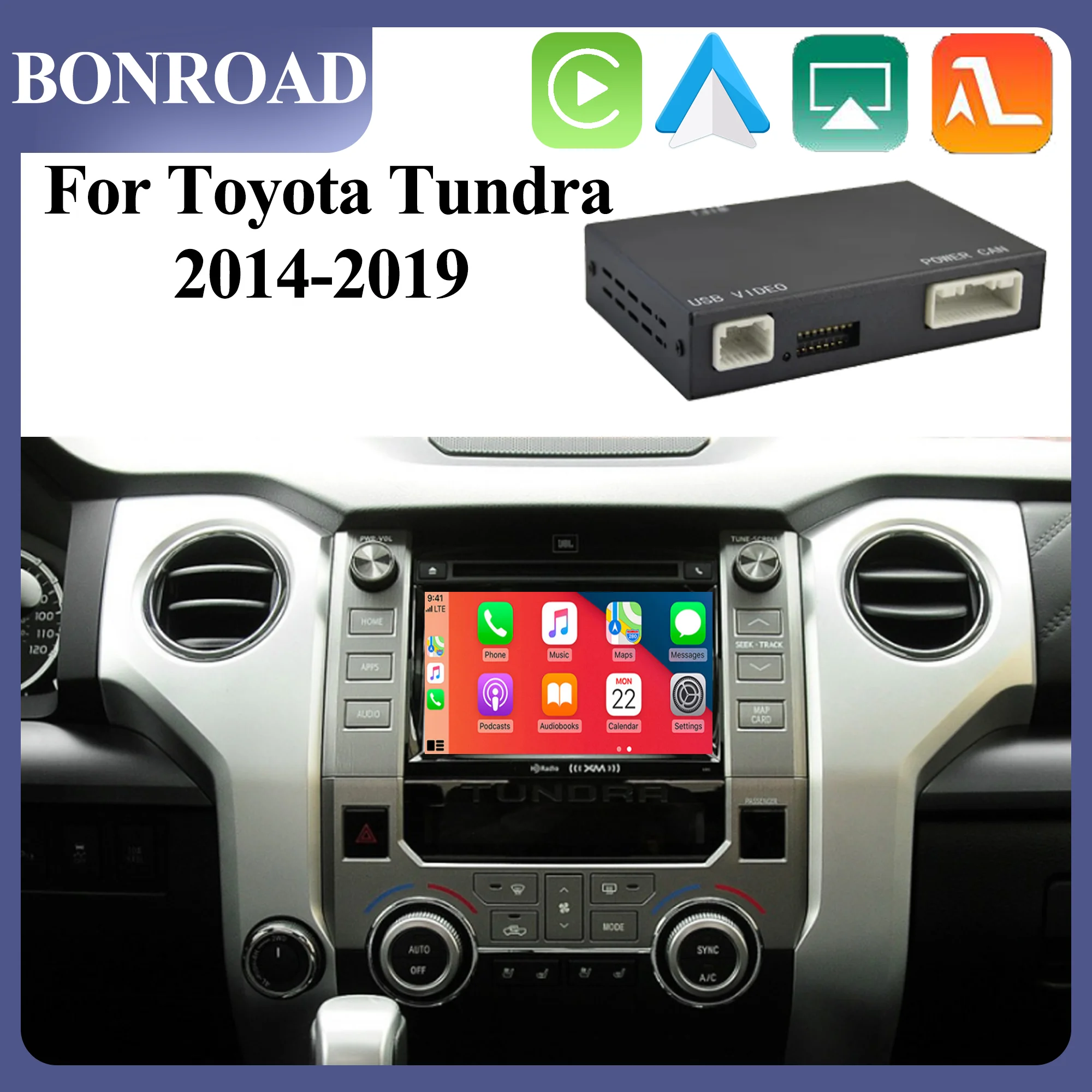 BONROAD Car Wireless Carplay Android Auto AI Upgrade BOX For Toyota Tundra 2014 2015 2016 2017 2018 2019 Aiplay AutoLink YouTube