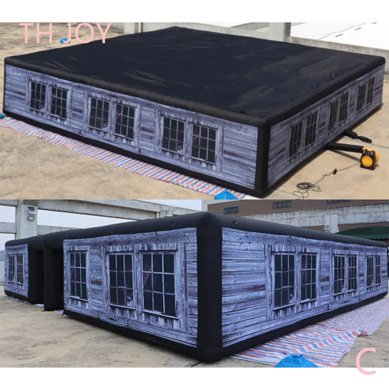 fast air shipping,33x33ft outdoor big inflatable haunted house escape room, digital printing inflatable maze tag game course