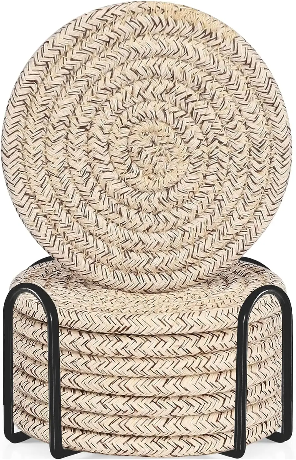 

8 шт. хлопковые тканые подставки для напитков с впитывающим держателем для защиты деревянной столешницы, минималистичный домашний декор, 4,3 дюйма, коричневый