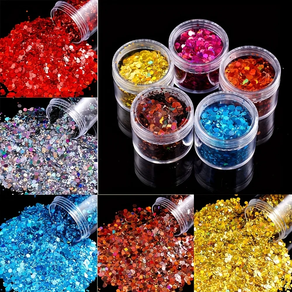 1Bottle Holographic Chunky Glitter Powder Epoxy Resin Filler Pigment Mixed Hexagonal Sequin for Silicone Mold Nail Art Fillings