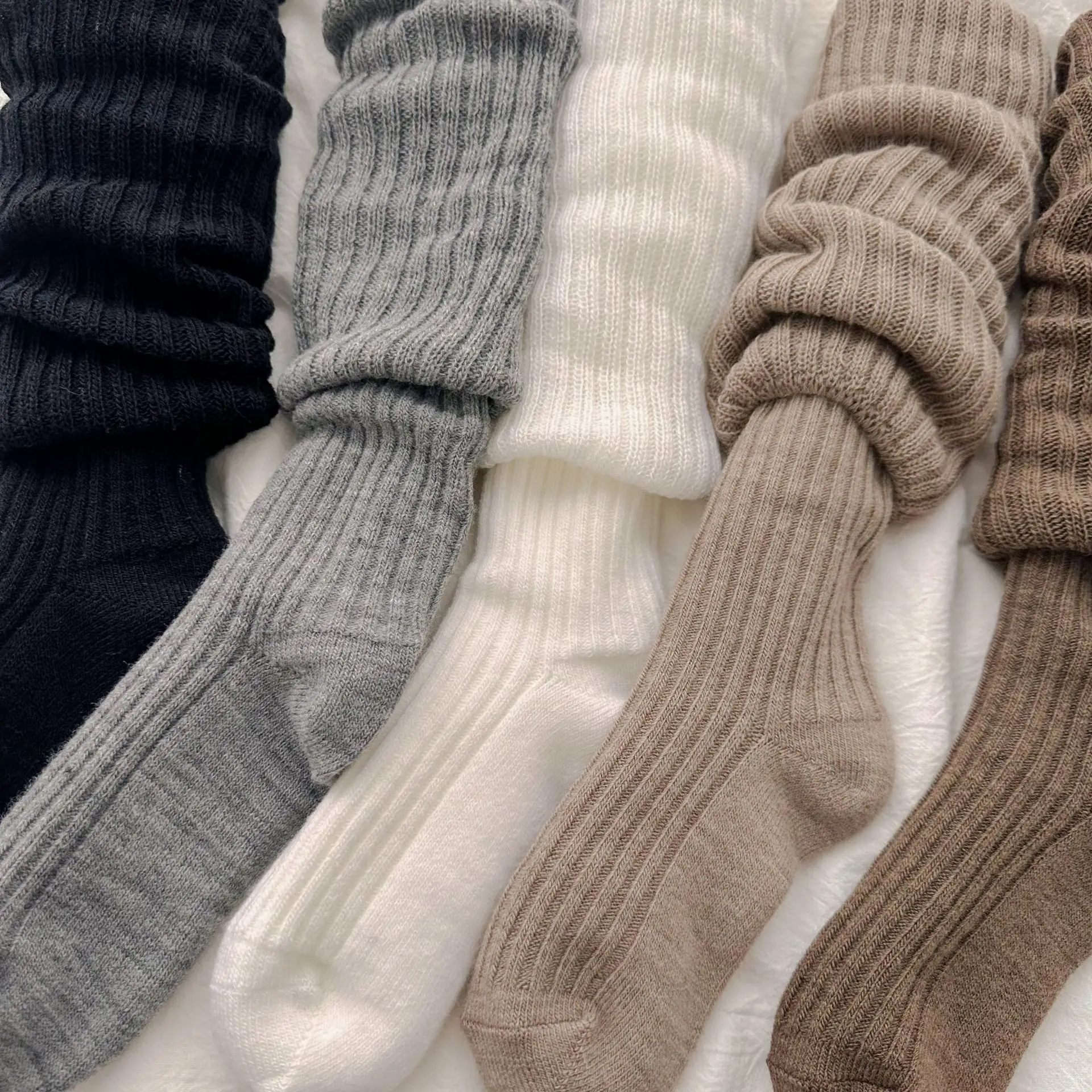 الصوف الناعم الجوارب الطويلة النساء الخريف الشتاء الكشمير الصلبة محبوك تخزين نحيل عادية الركبة عالية رقيق الدافئة رشاقته الفتيات الجوارب #1