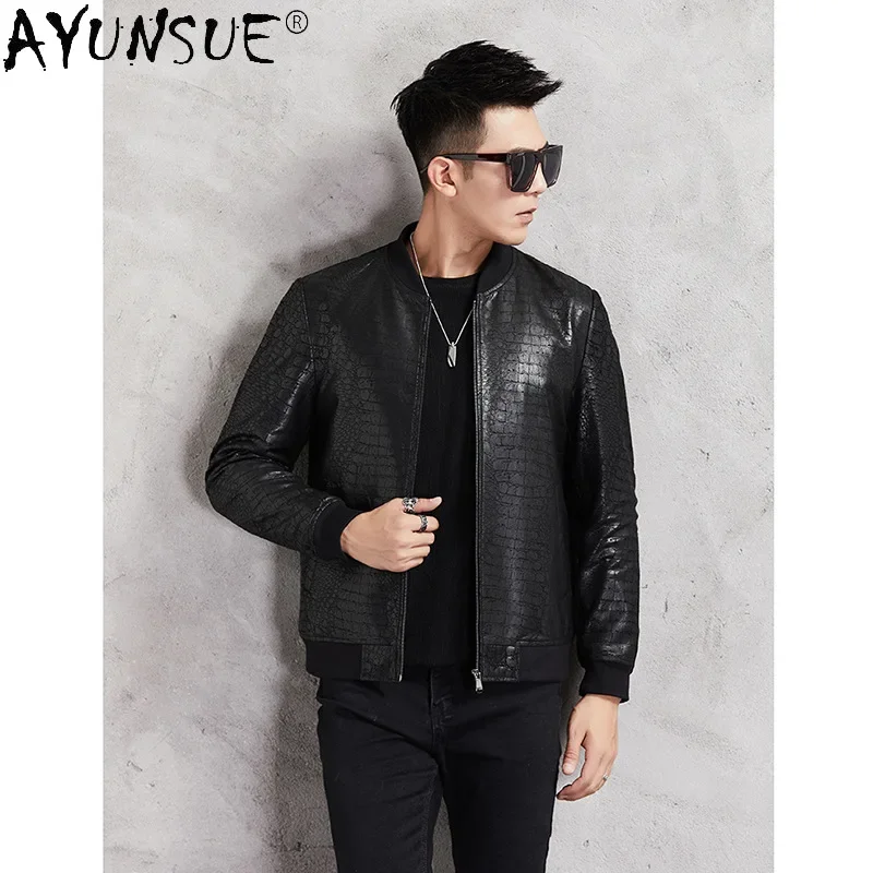 

AYUNSUE Sping 100% Genuine Sheepskin Leather Jacket Men Autumn 2021 Black Thin Real Leather Coat Casual Jaqueta Masculina Gxy263