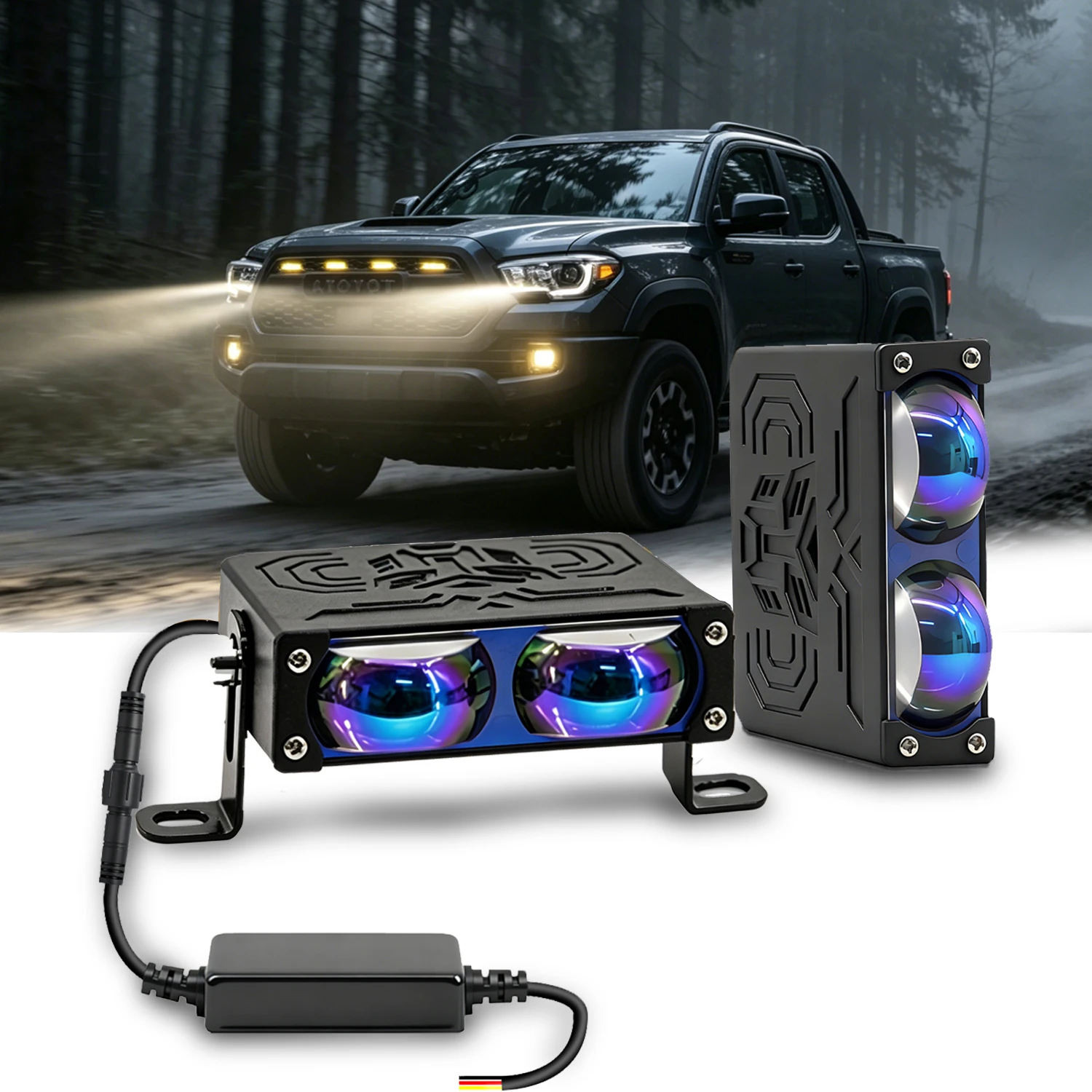 Automatic work light—suitable for use as a fog light or auxiliary light on off-road vehicles and motorcycles.