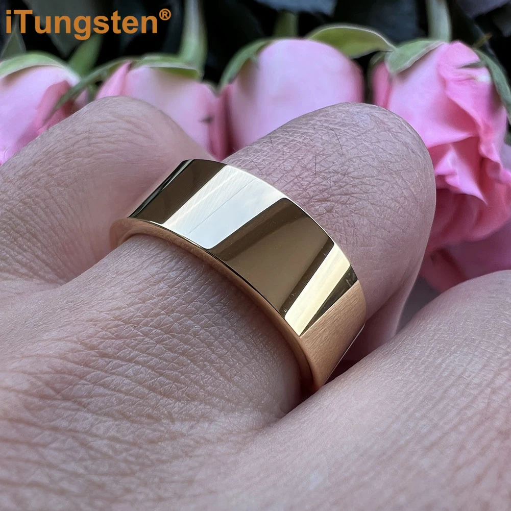 iTungsten 8mm Shiny Forever Ring Tungsten Wedding Band For Men Women Beveled Grooved Polished Finish Comfort Fit