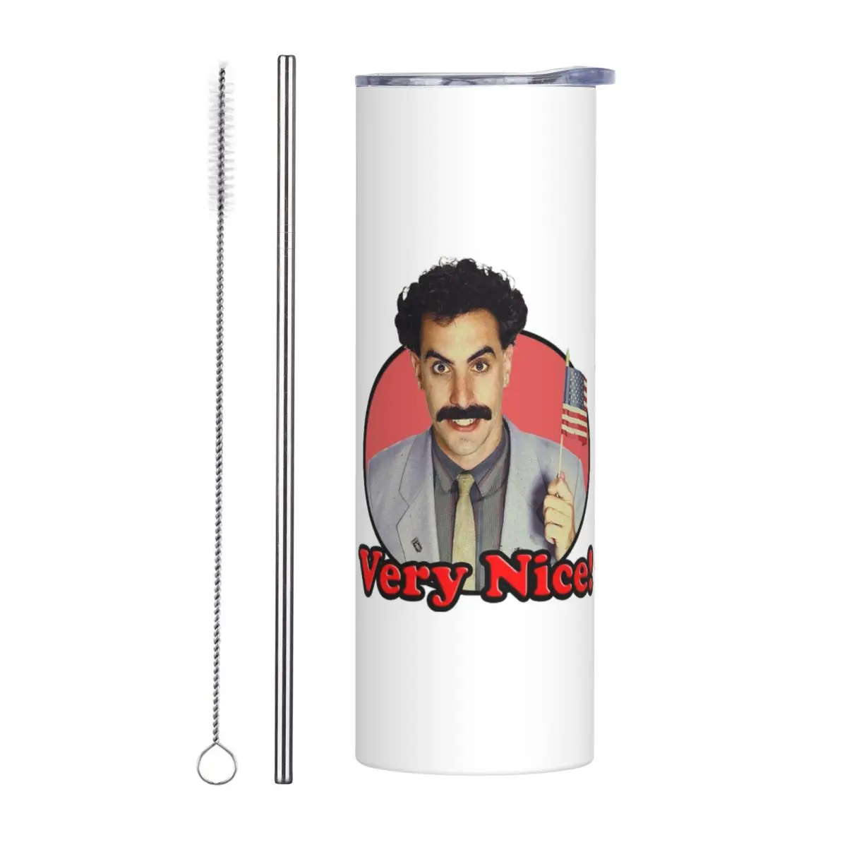 Borat, Very Nic Stainless Steel Tumbler Vacuum Insulated Mugs Thermal Cold Cups Straw With Lid 20oz