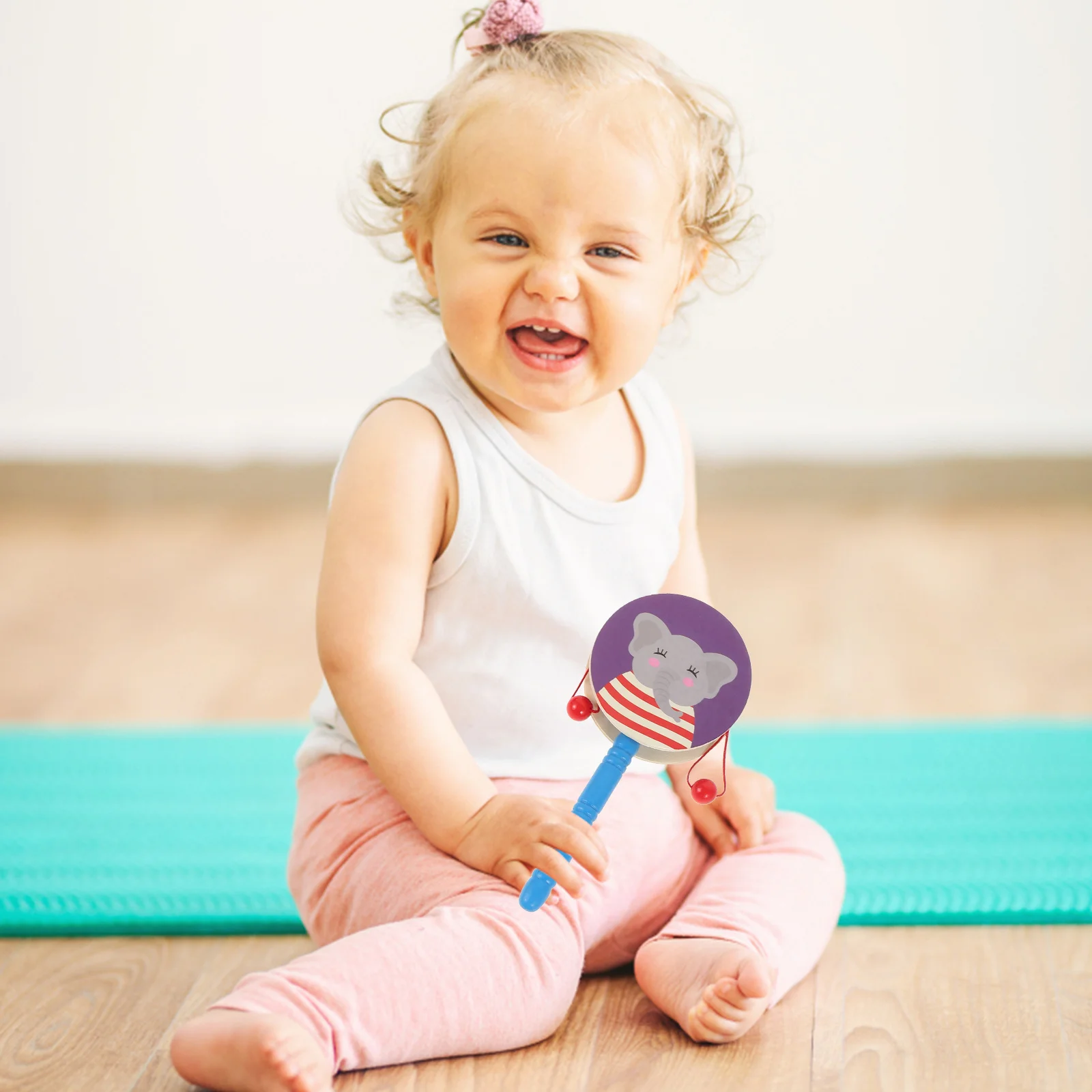 3pcs Wooden Wave Drum Baby Educational For Infant Newborn Shaking Rattle-Drum Hand Eye Coordination Multifunctional Pattern