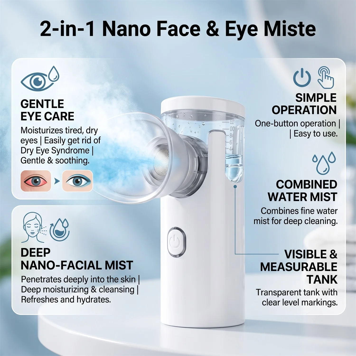 2-IN-1 Mesh Facial Steamer Beauty Dry Skin Face Eyes Oisturizing Sprayer Humidifier for Deep Hydration Home Travel Skin Nebulize