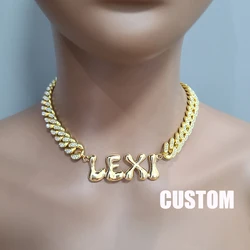 Customized Name necklace Glossy letters With Rhinestone Cuban chain Hip Hop Jewelry Birthday Gift Drop Shipping