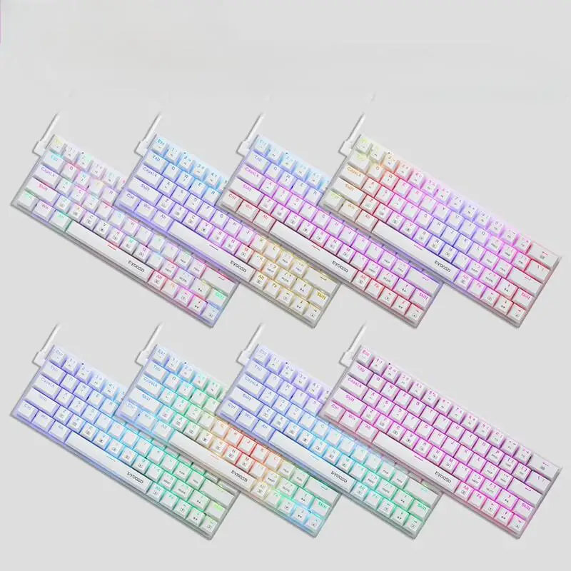 E-Youoso Wireless Wired RGB Backlight Gaming Teclado Mecânico, 60% Compact Hot swap, 2.4G BT, Branco