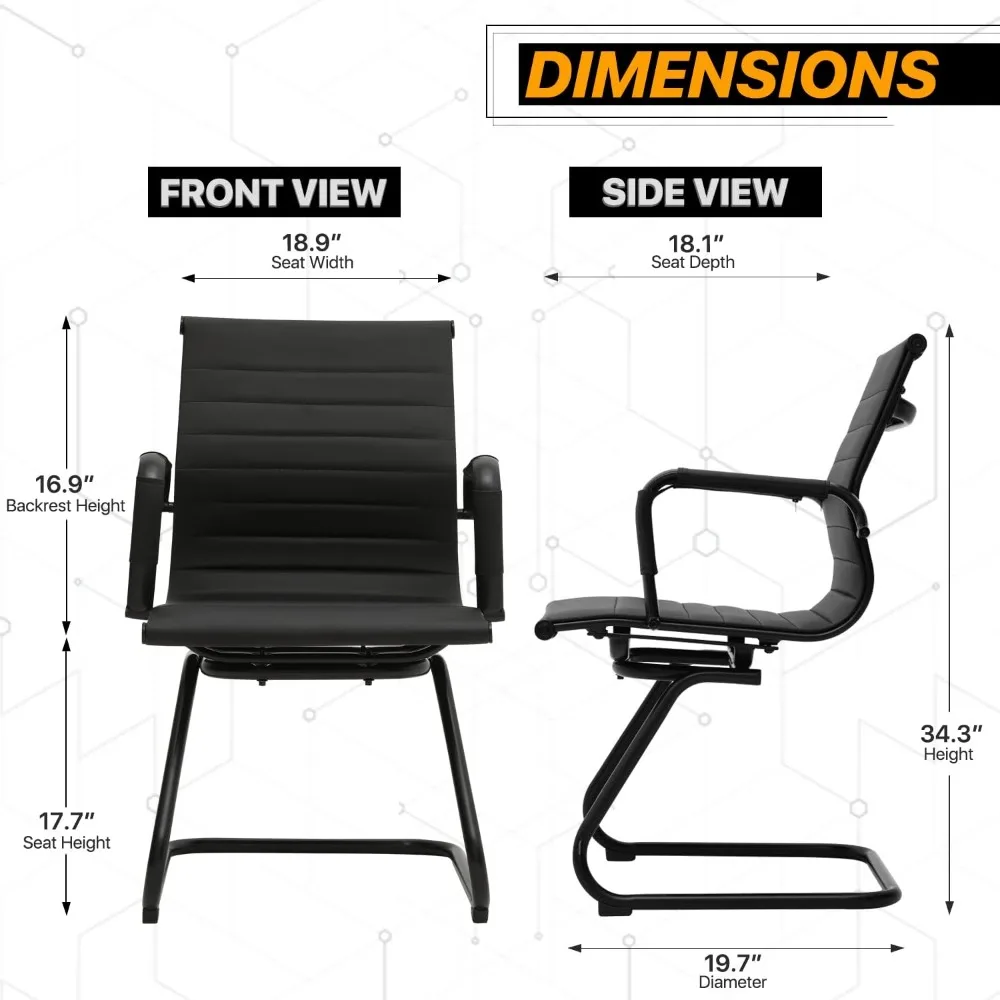 Chaise d'invité de bureau en cuir PU, chaises à dossier moyen pour salle d'attente, avec base de traîneau et accoudoir, chaises d'ordinateur à domicile pour réception