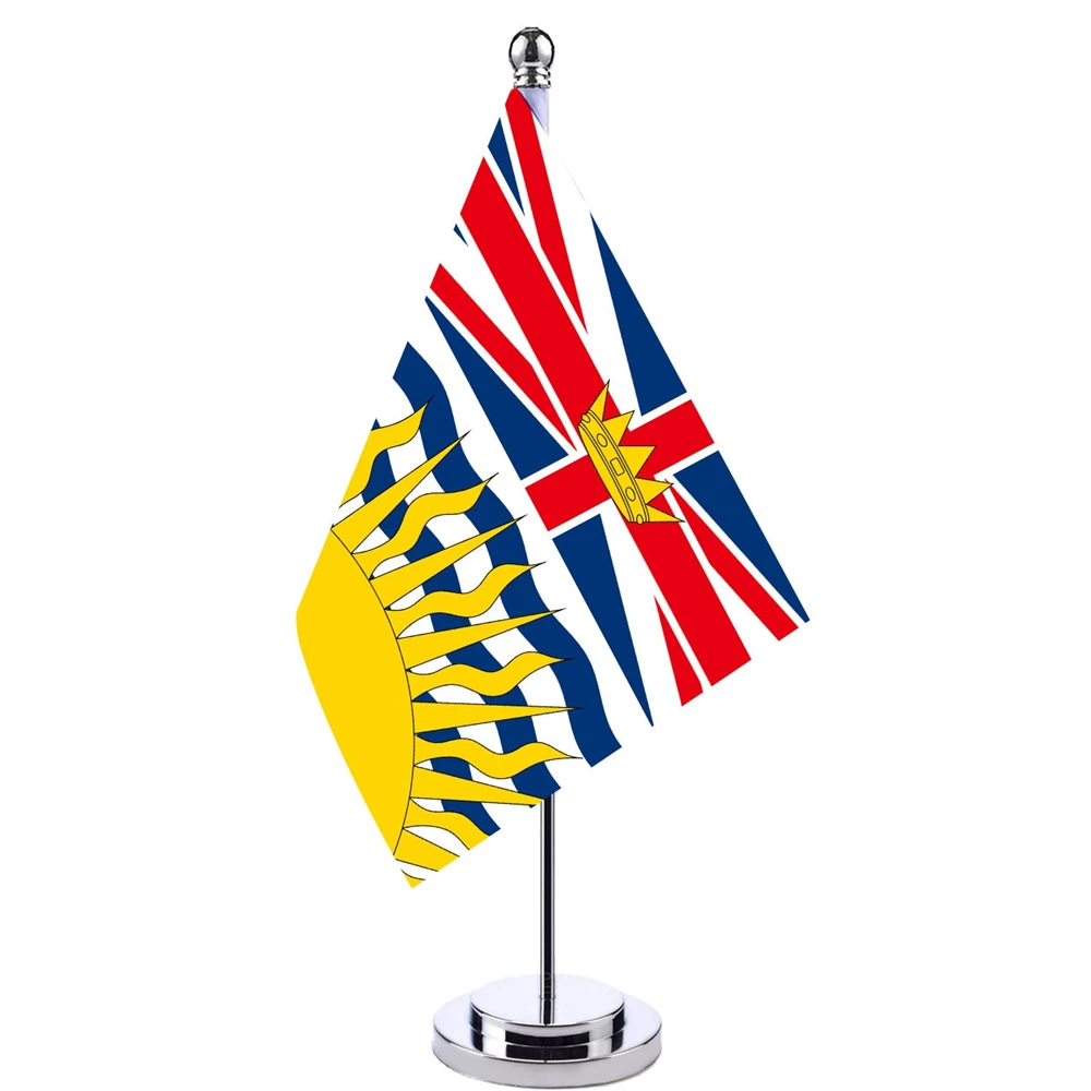 

14x21cm Mini Flag Of Canadian Territory Flag Banner Boardroom Desk Stand With Pole The British Columbia Flag Sign Room Decor