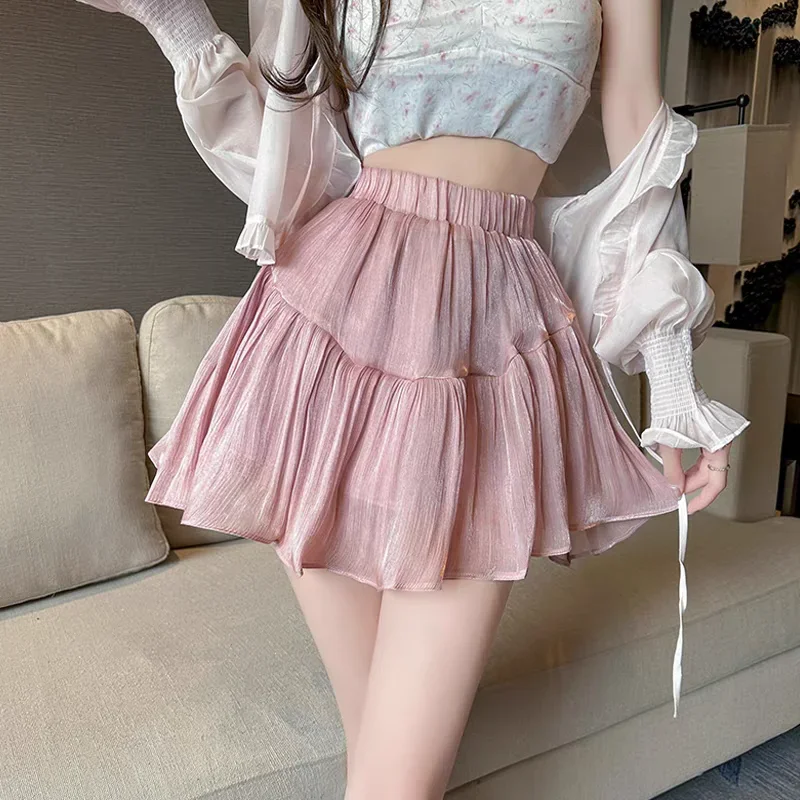 Ruffle High Waist Short Pleated Pleat Mini Women's Skirt Korean Style Summer 2025 Aesthetic Vintage Cheap New in V Female Skirts
