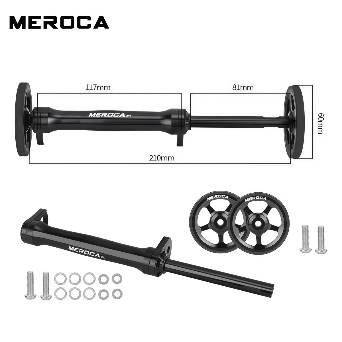 MEROCA Aluminum Sealed Bearing Eazy Wheels With Extender Rod For Brompton / 3 Sixty Folding Bike Rubber Roller (Red Black Gold S