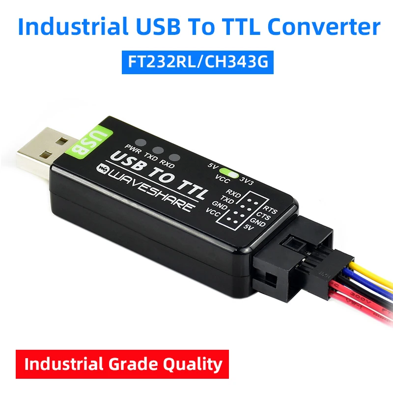 Industrial USB To TTL Converter Original FT232RL/CH343G Multi Protection & Systems Support Stable Transmission LED Indicators