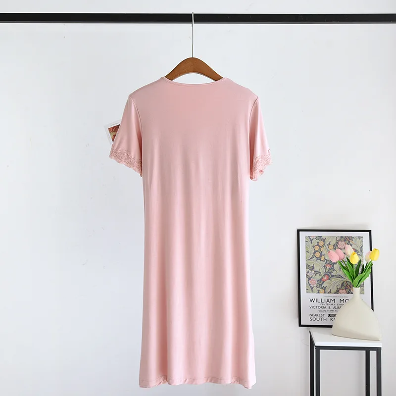 Casual Chest Pad Solid Color Ladies Nightshirt Short Sleeved Housewear Sleep Dress New Modal Nightgowns Women Summer Nightdress