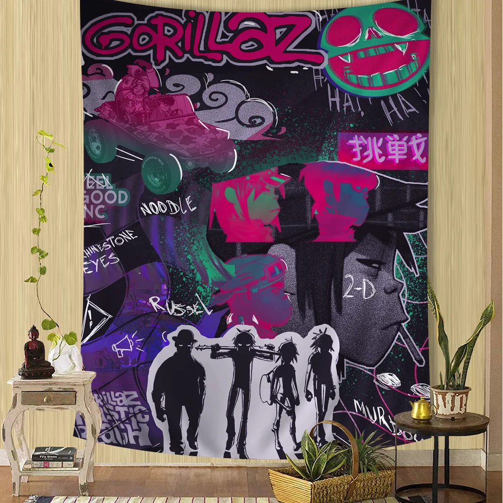 Gorillaz z nadrukiem duża ściana gobelin wiszący Tarot ściana hipisowska dywaniki wystrój domu w akademiku