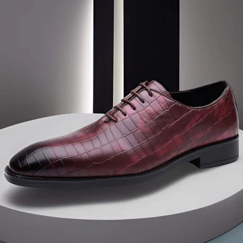 Luxury Brand Men's grid Leather Shoes Classic Brogue Shoes Lace Up Men's Office High-quality Business Shoes Big Size：38-48