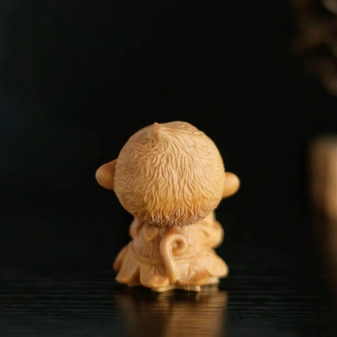 Wooden Zodiac Monkey Figures Ornaments Fun Cute Holding Peach