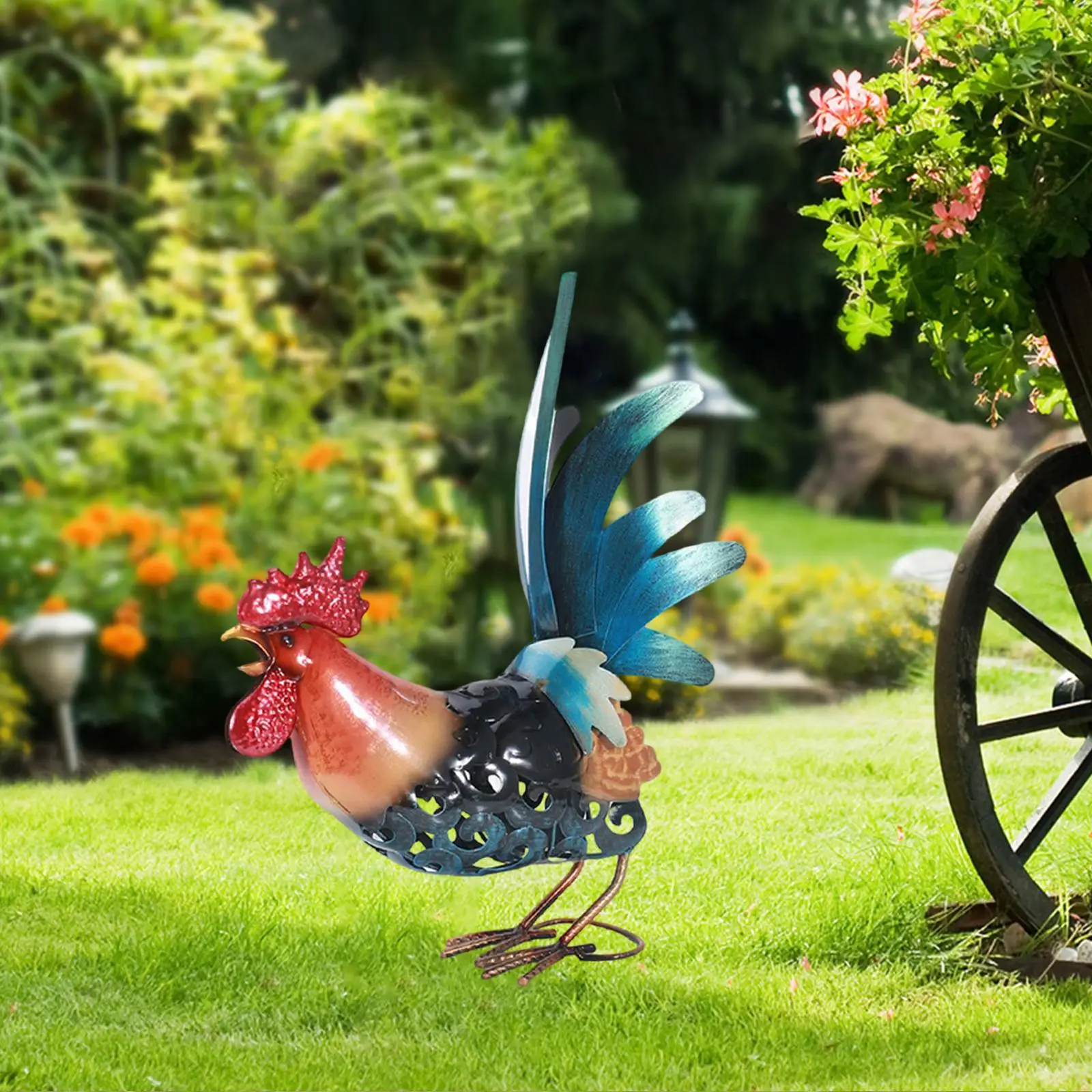 

Garden Rooster Statue Craft Collectible Iron Sculpture for Outdoor Lawn Yard