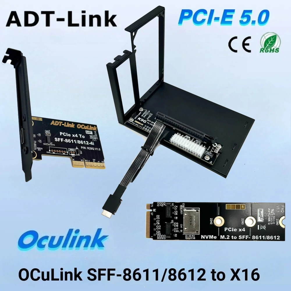 OcuLink to PCI Express 5.0 X16 External Graphics Video GPU Dock PCIe 5.0 x4 128Gbps ATX Power Bracket M.2 M2 SFF-8612 & SFF-8611