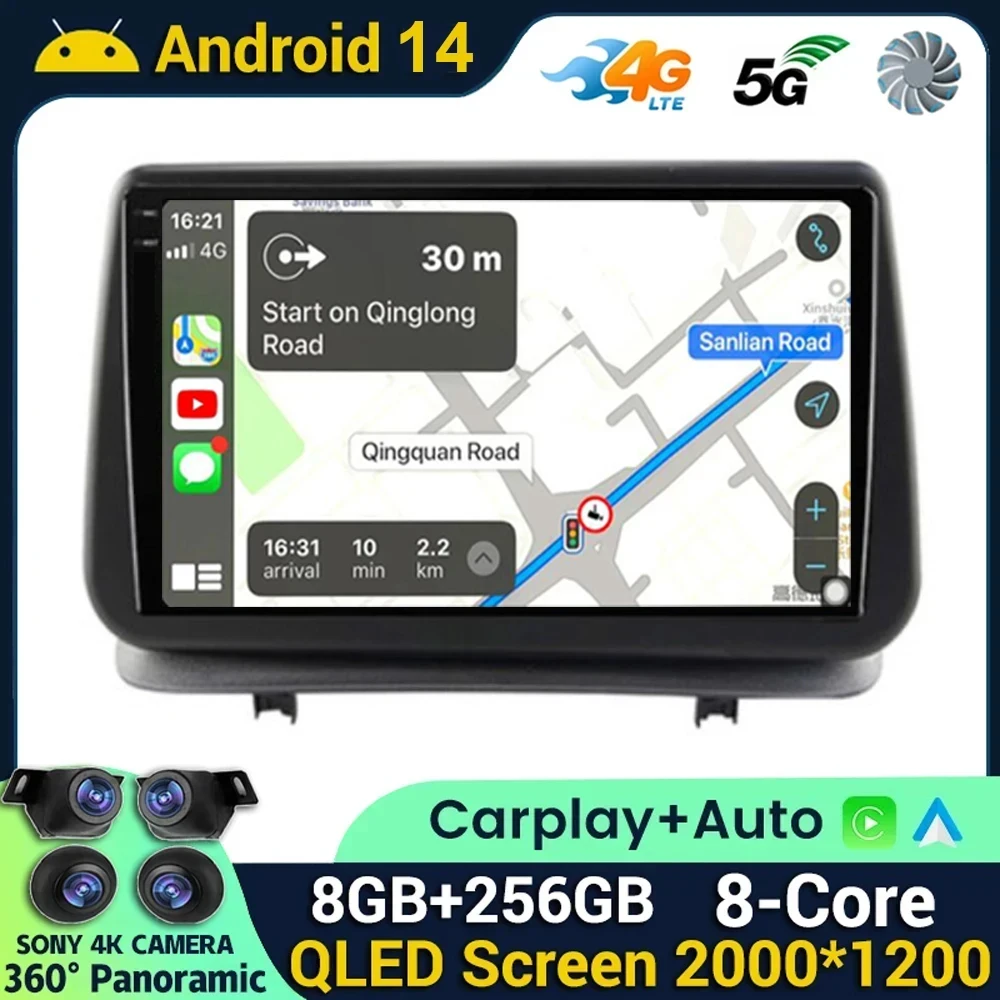 Android 14 Auto Carplay 360 Camera For Renault Clio 3 CLIO 3 2005 - 2014 4G+WIFI Car Radio Multimedia Navi GPS Stereo Player DSP