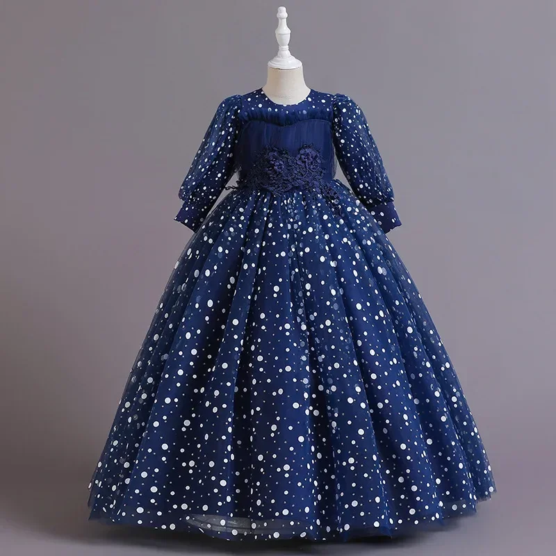 New Princess Children's Long-Sleeved Puffy Occidental Birthday Party Performance Dress Host Dress