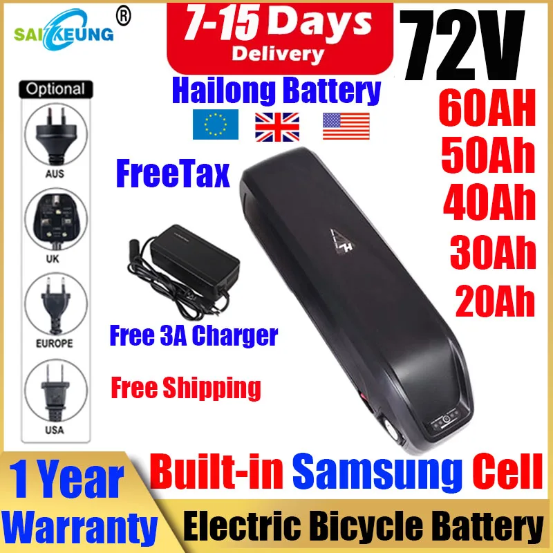 

Electric Bicycle Hailong 72v Conversion Kit 60 52 48v 2000w Lityum Pil Paketi 20ah 30ah 35 40ah 50ah 60ah 3000w Lithium Battery