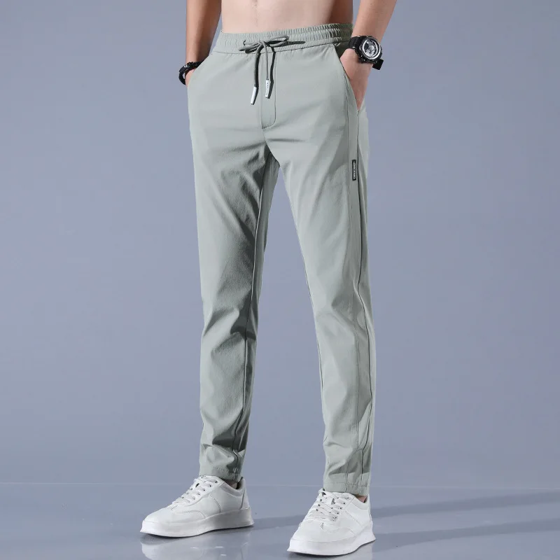 Ice Silk Men's Pants 2024 Summer New Black Gray Thin Business Casual Pants Outdoor Elastic Breathable Straight Leg Sweatpants