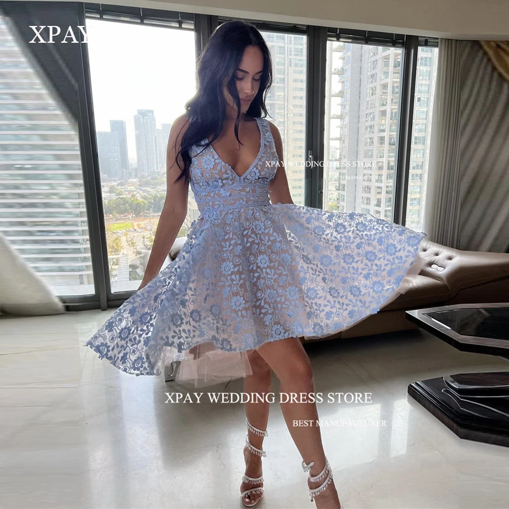 

XPAY Violvet Short Lace Party Prom Dresses V Neck Mini Elegant Cocktail Dress Evening Birthday Formal Gowns Arabic Women