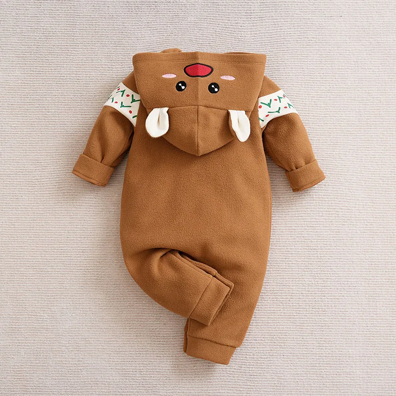 Christmas Cute Reindeer Newborn Clothes Comfortable 0-18 Boys And Girls Spring And Autumn Long Sleeved Baby Hooded Jumpsuit