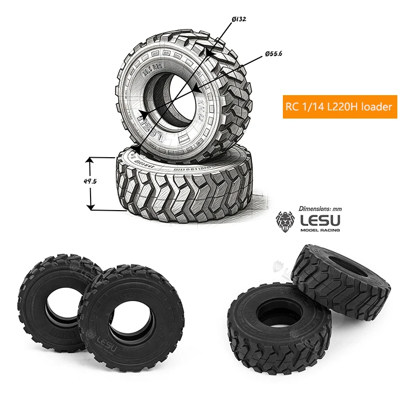 2pcs LESU 1/14 Rc Model RD-2038 Simulation L220h Loader Original Rubber Tire Truck DIY Accessory Toy