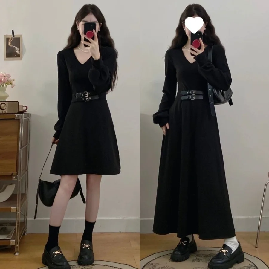 

【New style】Large size fat mm waist to show slimming Hepburn style small black dress French temperament retro design a-line dres