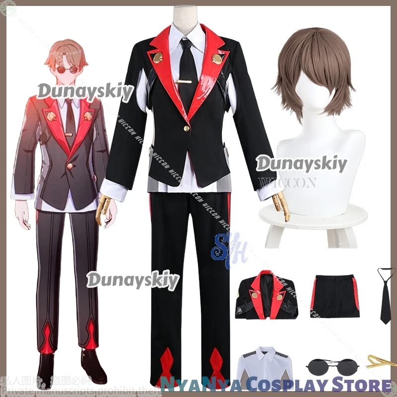 Lyndon scott jogo honkai: star rail cosplay anime traje preto vermelho uniforme calças óculos de sol perucas halloween festa de natal cos