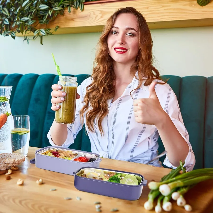 صندوق بينتو من الفولاذ المقاوم للصدأ للبالغين: صندوق غداء ياباني مانع للتسرب مع تخزين طعام مقسم، تصميم مكون من طبقتين مثاليين