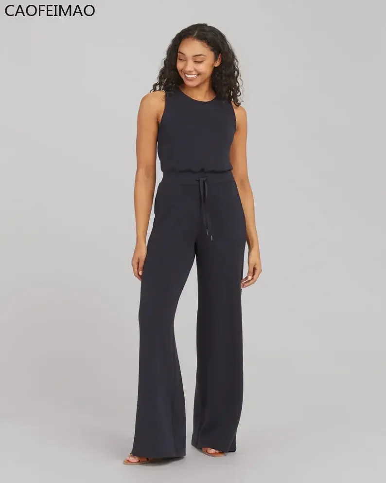 2025 Jumpsuits for Women Elegance Casual Women's Sleeveless Solid Color Lace-up Trouser Jumpsuit Open Window Jumpsuit Wide Leg