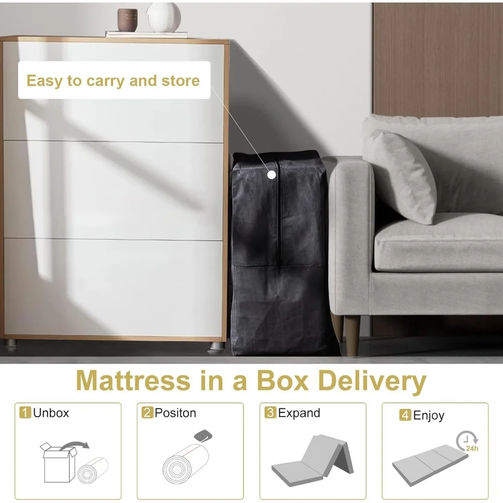 مرتبة قابلة للطي، مرتبة إسفنجية الذاكرة ثلاثية الطي، مرتبة قابلة للطي مع غطاء قابل للغسل، مرتبة ثلاثية الطي لليوجا/التخييم #4