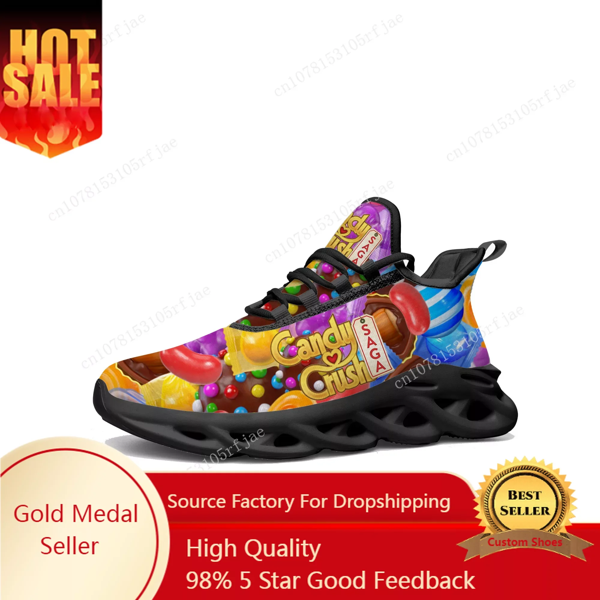 

Candy Crush Saga Flats Sneakers Cartoon Game Mens Womens Teenager Sports Running Shoes High Quality Tailor Made Lace Up Shoes