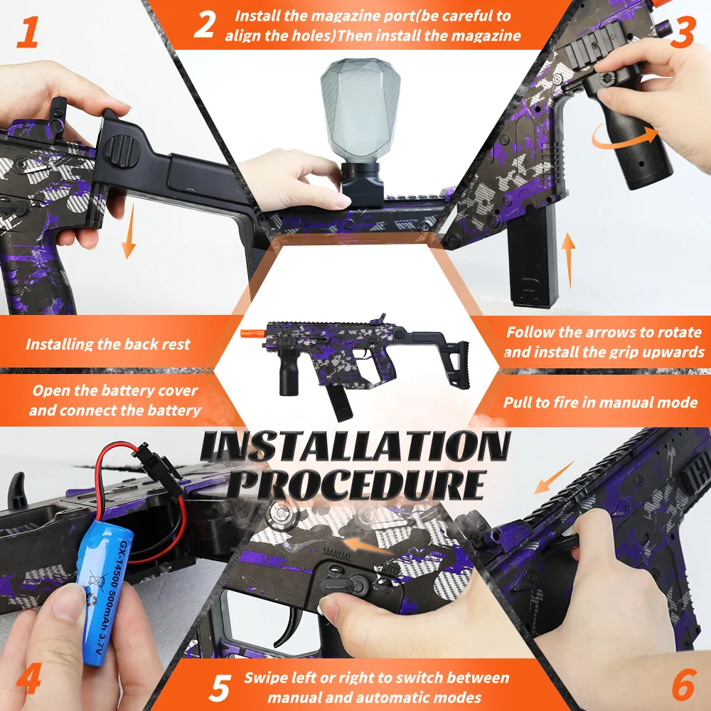 Oplaadbare Vector SMG elektrische blaster - metalen afwerking - automatisch speelgoedpistool voor buitenglachten - ideaal voor vakanties