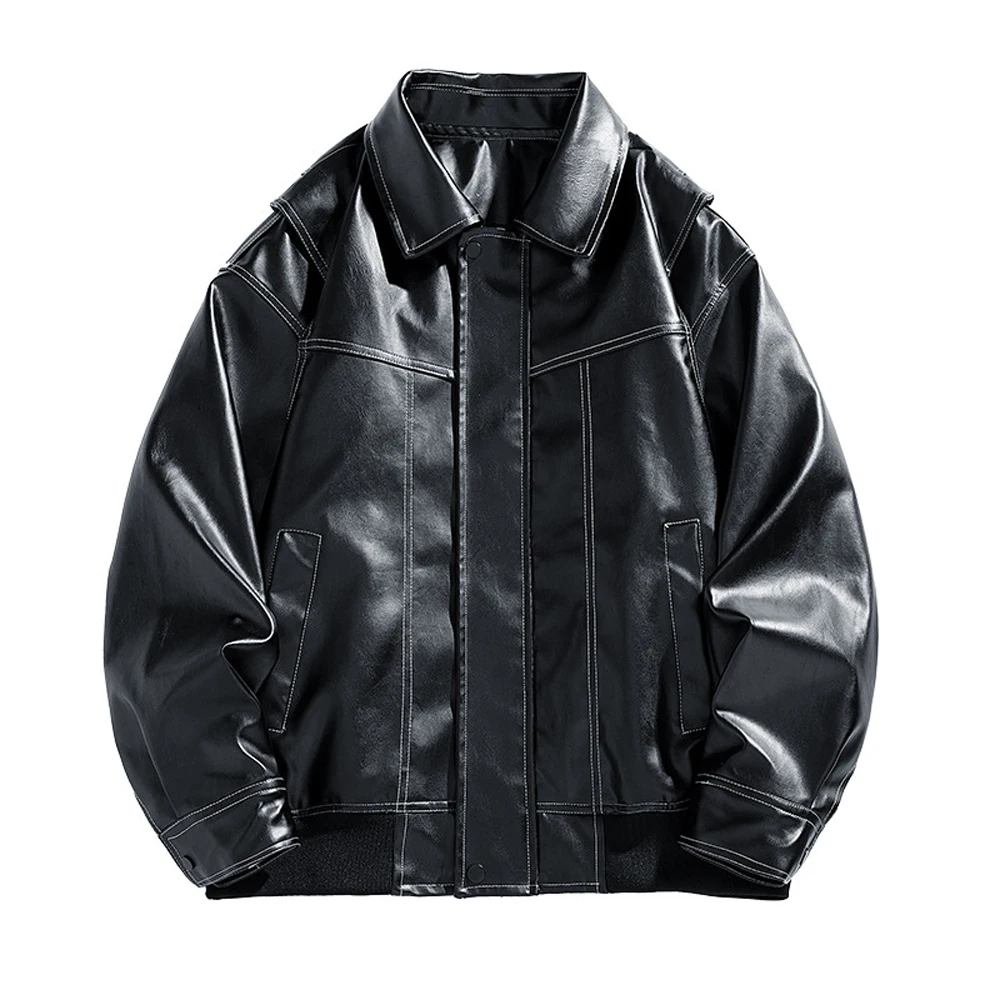 Spring Autumn Mens PU Leather Jackets Fashion Men Streetwear Motorcycle Zipper Coats Men Lapel Windbreaker Cargo Leather Jackets