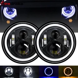 Firedrake 2pcs Y1 Yellow blue Wrangler Angel Eyes Jeep Headlights 7 inch round headlights H4 200w 8000K 3000K 100000LM 24v