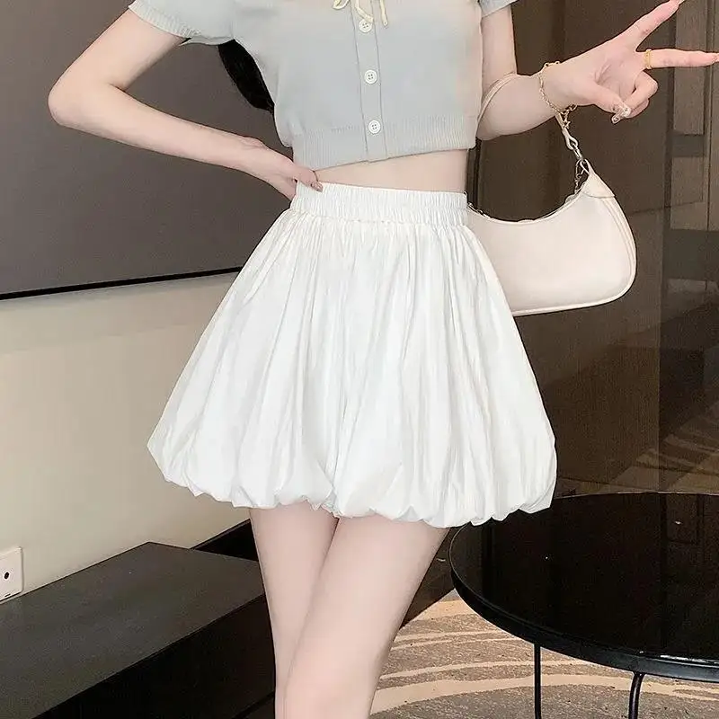 

2025 New Fashion Flower Bud Skirt Short Pants Women Summer Sweet Spicy High Waist Slim Puffy A-Line Casual Bubble Lantern Shorts
