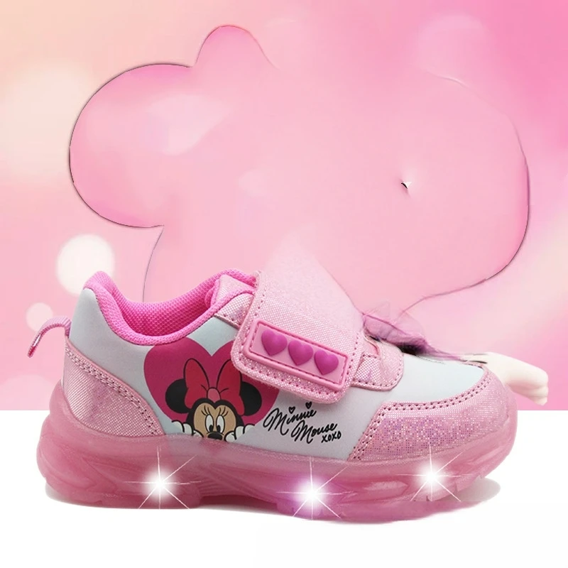 

Kids'Casual Shoes Led Light Mickey Mouse PU Leather Fashion Autumn Shoes For Children Breathable Anti-slip Pink Size 26-31