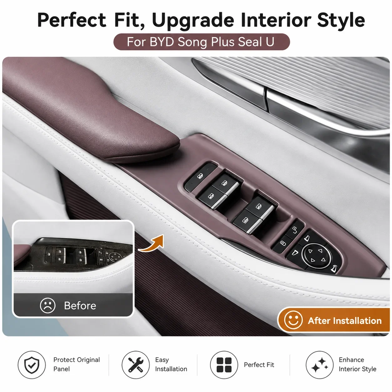 For BYD Song Plus Seal U Car Window Switch Panel Cover Door Armrest Anti Scratch Protector Interior Accessories