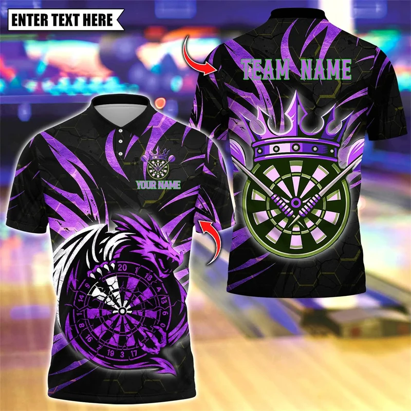Fashion Dragon Graphic Dart Polo Shirts For Men Personalization Name Team Name Short Sleeve Polo Shirt Loose Breathable Tops