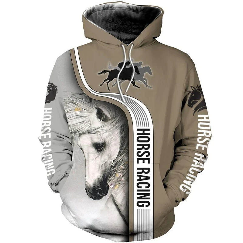 New colorful interesting animal horse color Harajuku fashion sportswear 3d printed male and female street wear hoodie couple